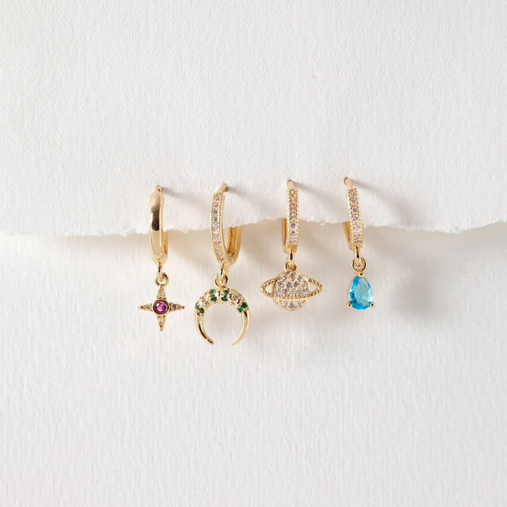 Rebecca - Star with Pink Crystal Hoop Earrings