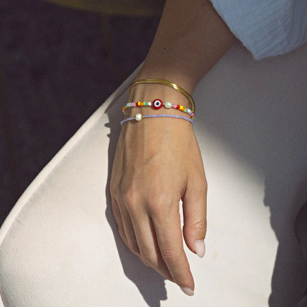 Suzy - Evil Eye Colourful Bead and Pearl Bracelet Timi of Sweden