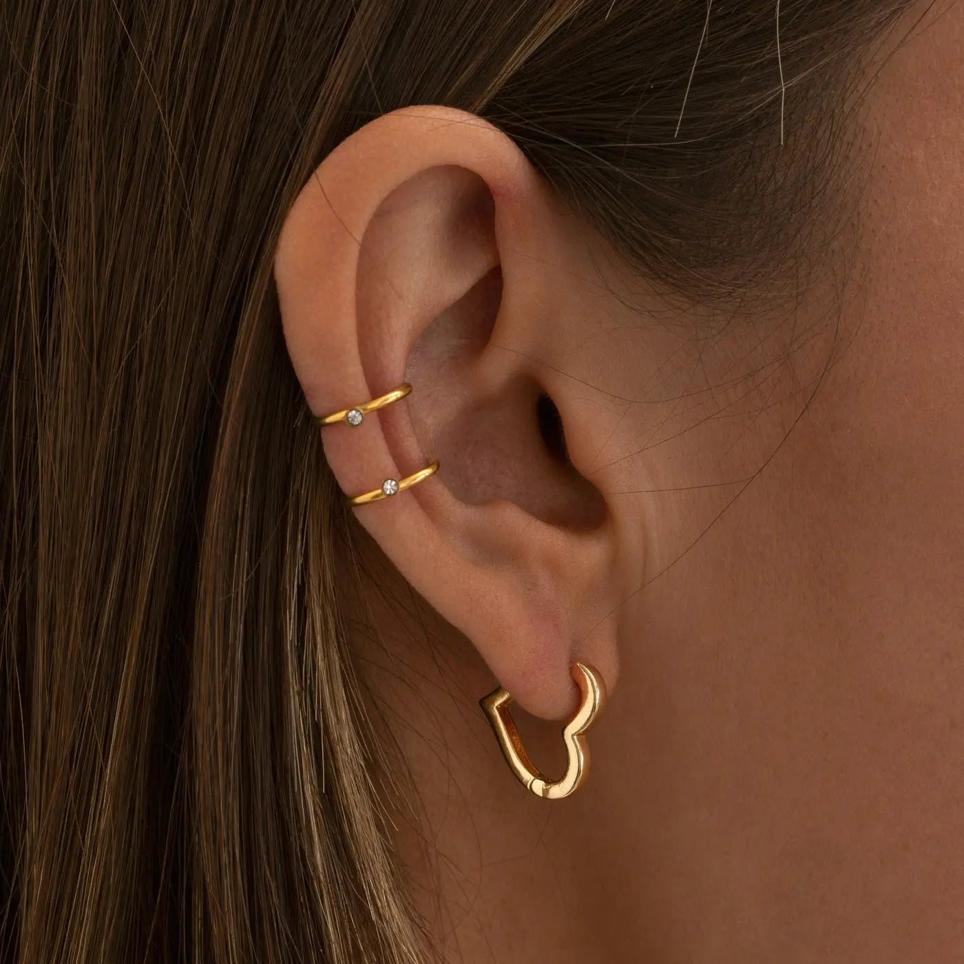 Uli - Doppelring mit Kristallen Earcuff Edelstahl