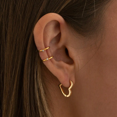 Uli - Doppelring mit Kristallen Earcuff Edelstahl