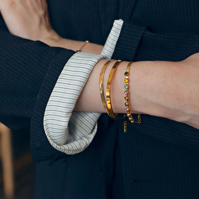 Saga – Mehrfarbiges Kristall-Schlangenkettenarmband aus Edelstahl