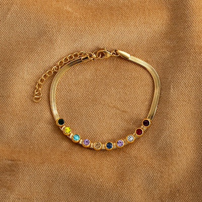 Saga – Mehrfarbiges Kristall-Schlangenkettenarmband aus Edelstahl