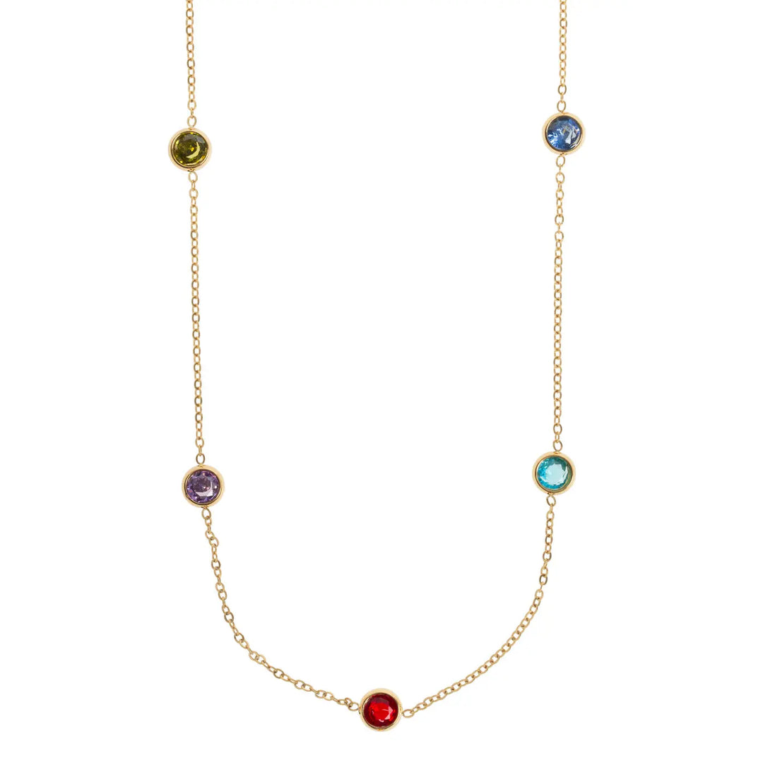 Michelle - Necklace with Gold Dipped Multi Colored Crystals Stainless Timi of Sweden