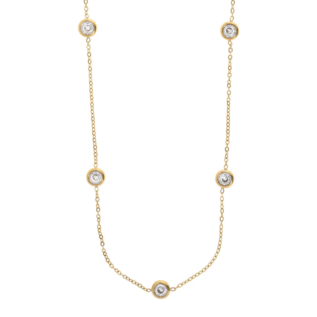 Michelle - Necklace with Gold Dipped Crystals Stainless Steel