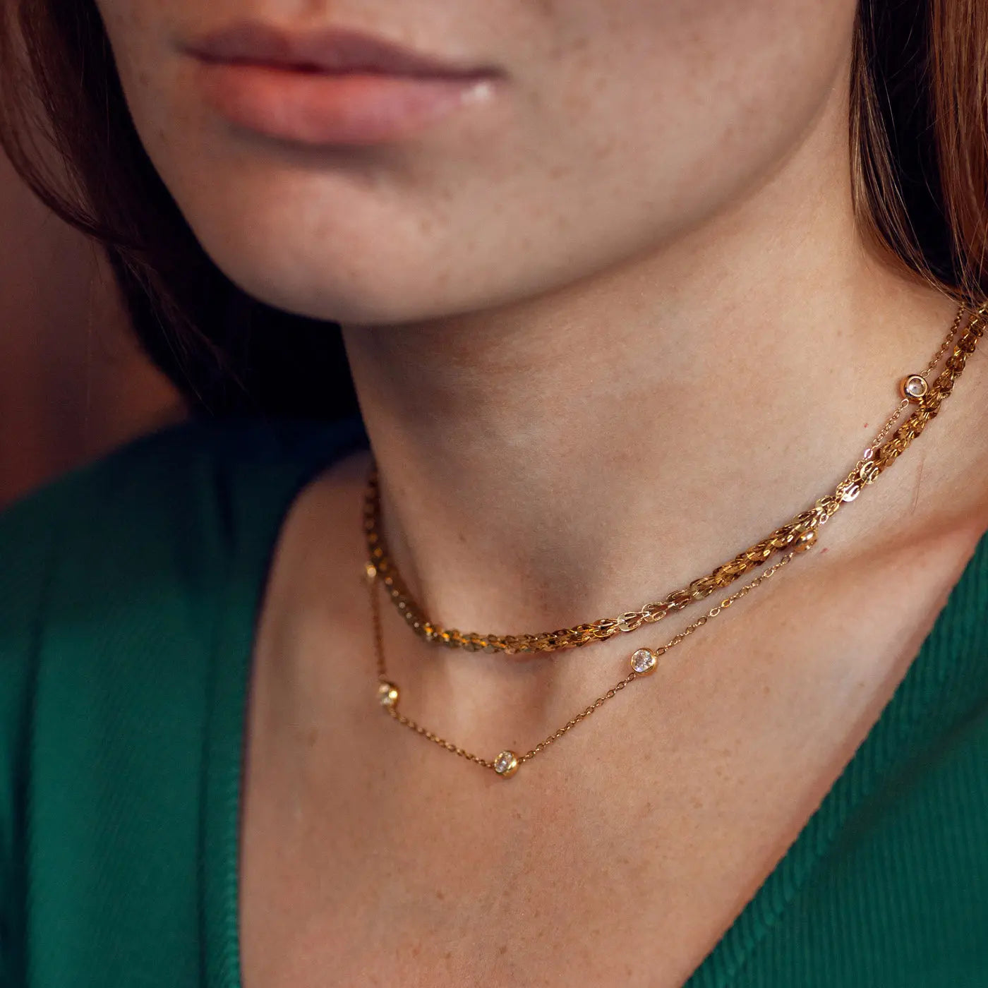 Michelle – Halskette mit vergoldeten Kristallen aus Edelstahl