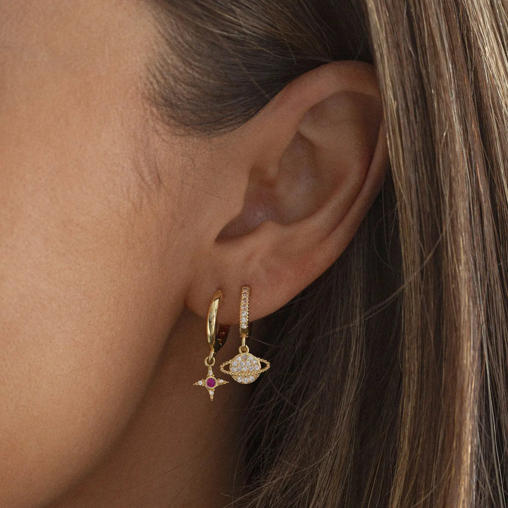 Rebecca - Star with Pink Crystal Hoop Earrings
