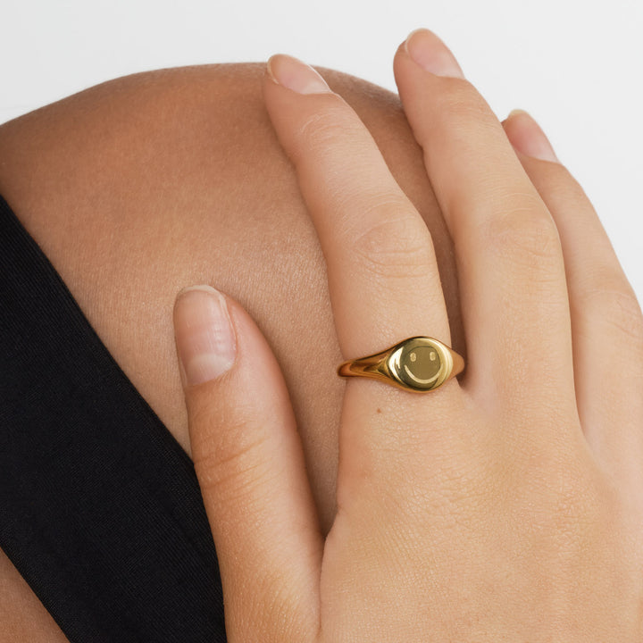 Dixie - Smiley Signet Ring Edelstahl