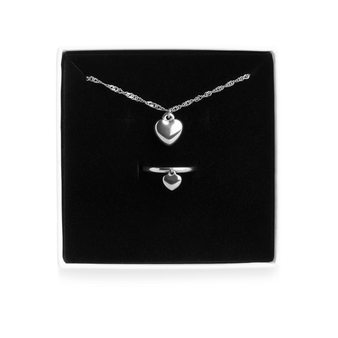 Herz Schmuckset Halskette & Ring Edelstahl
