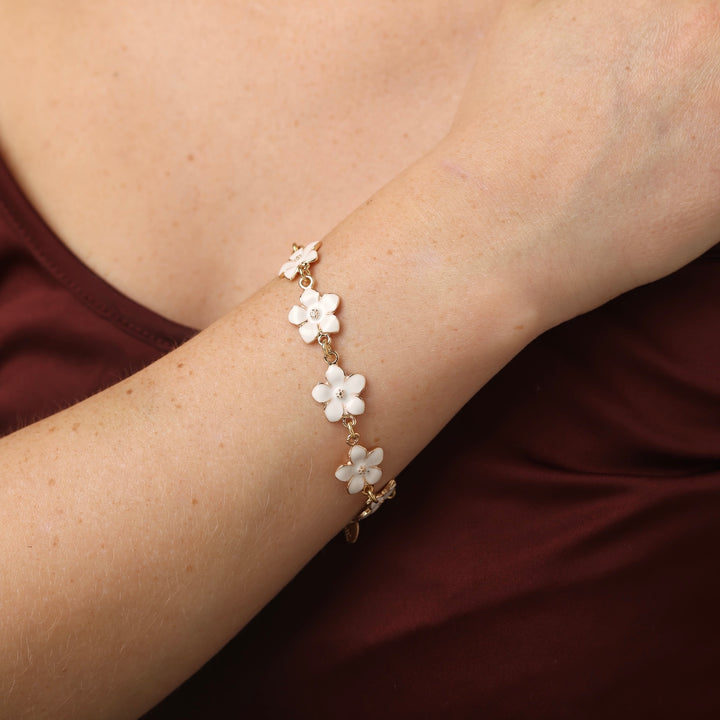 Adeline - Emaille Blumenkettenarmband Weiß