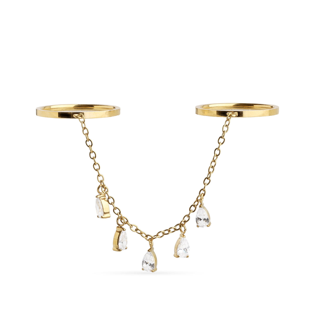 Aven – crystal chain ring in stainless steel, gold | Timi of Sweden