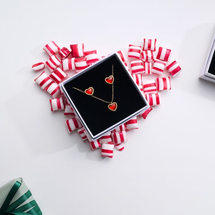 Sonja Schmucksets Herz Halskette & Ohrringe Edelstahl