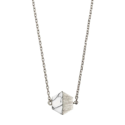 Hexagon with Stone Setting Necklace in Silver Marble