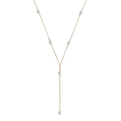Lariat Necklace Pearls Gold