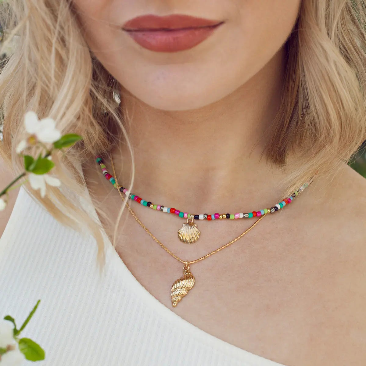 Mermaid Shell and Beads Necklace Gold