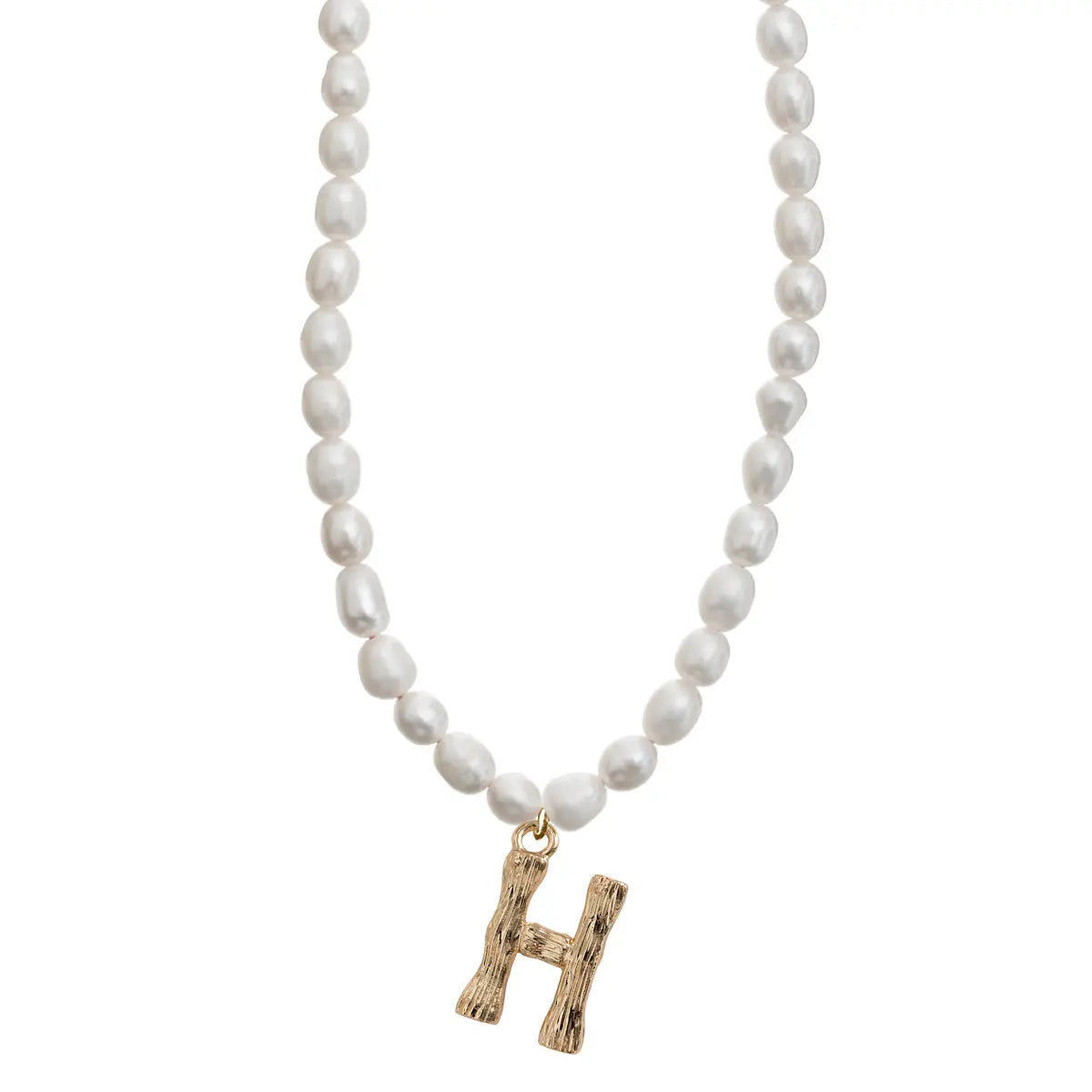 Pearl and Bamboo Letter Necklace H