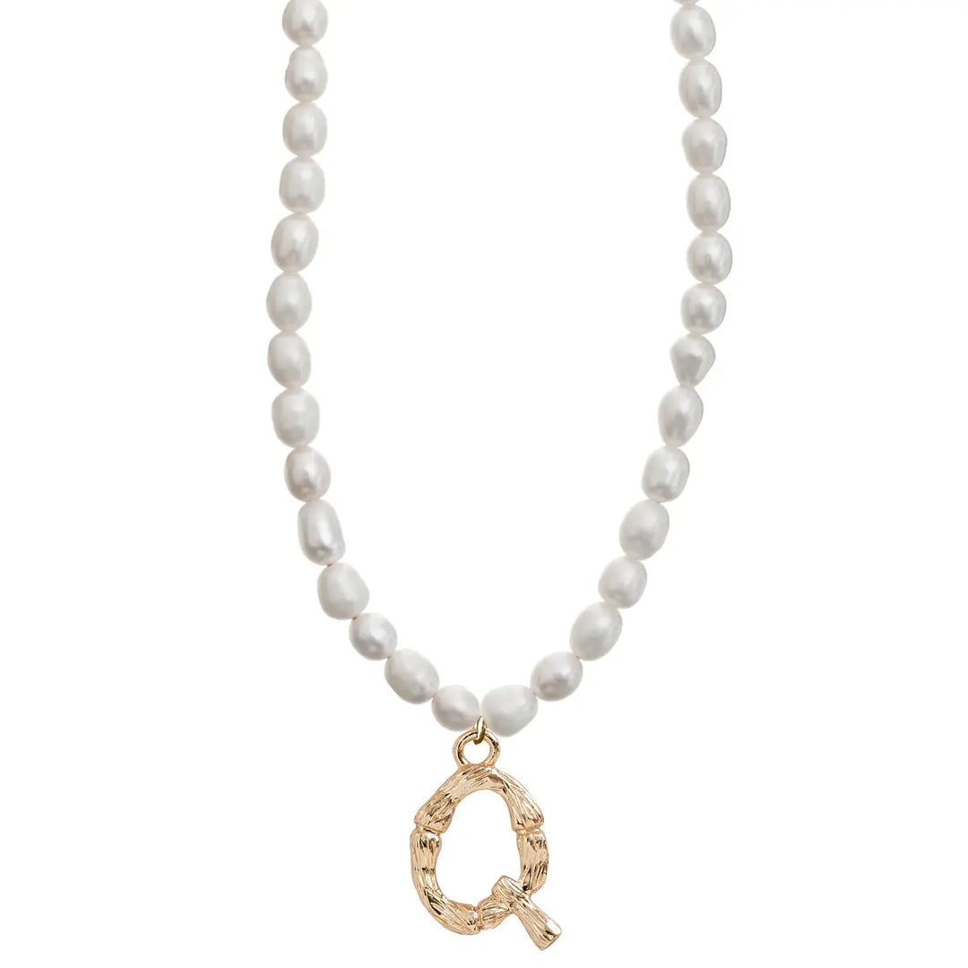 Pearl and Bamboo Letter Necklace Q