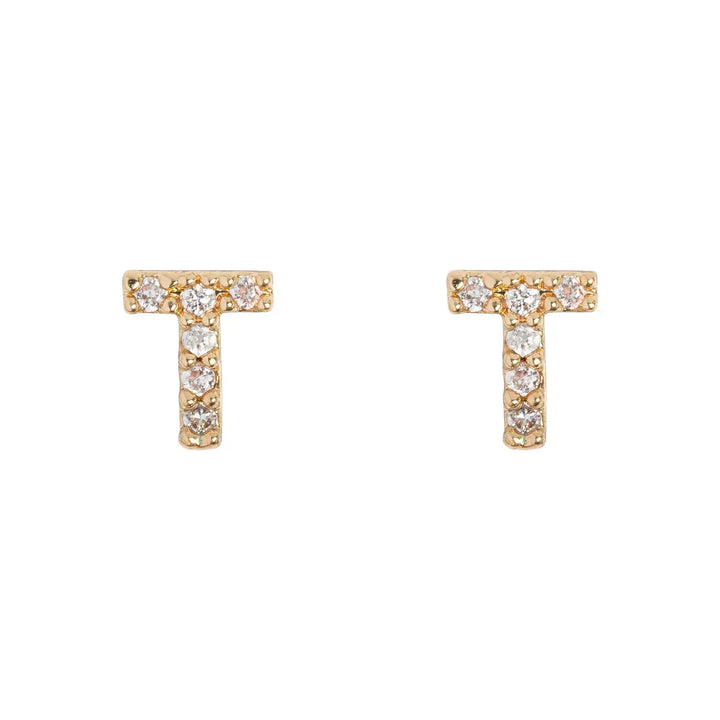 Petite chrystal letter stud earring T