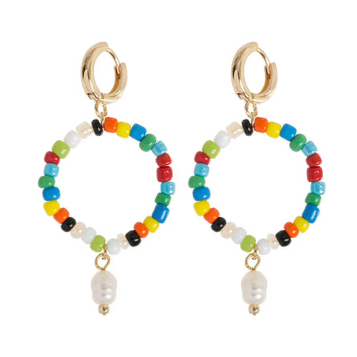 Round Colorful Beads with Pearl Hoop Earring| Timi of Sweden
