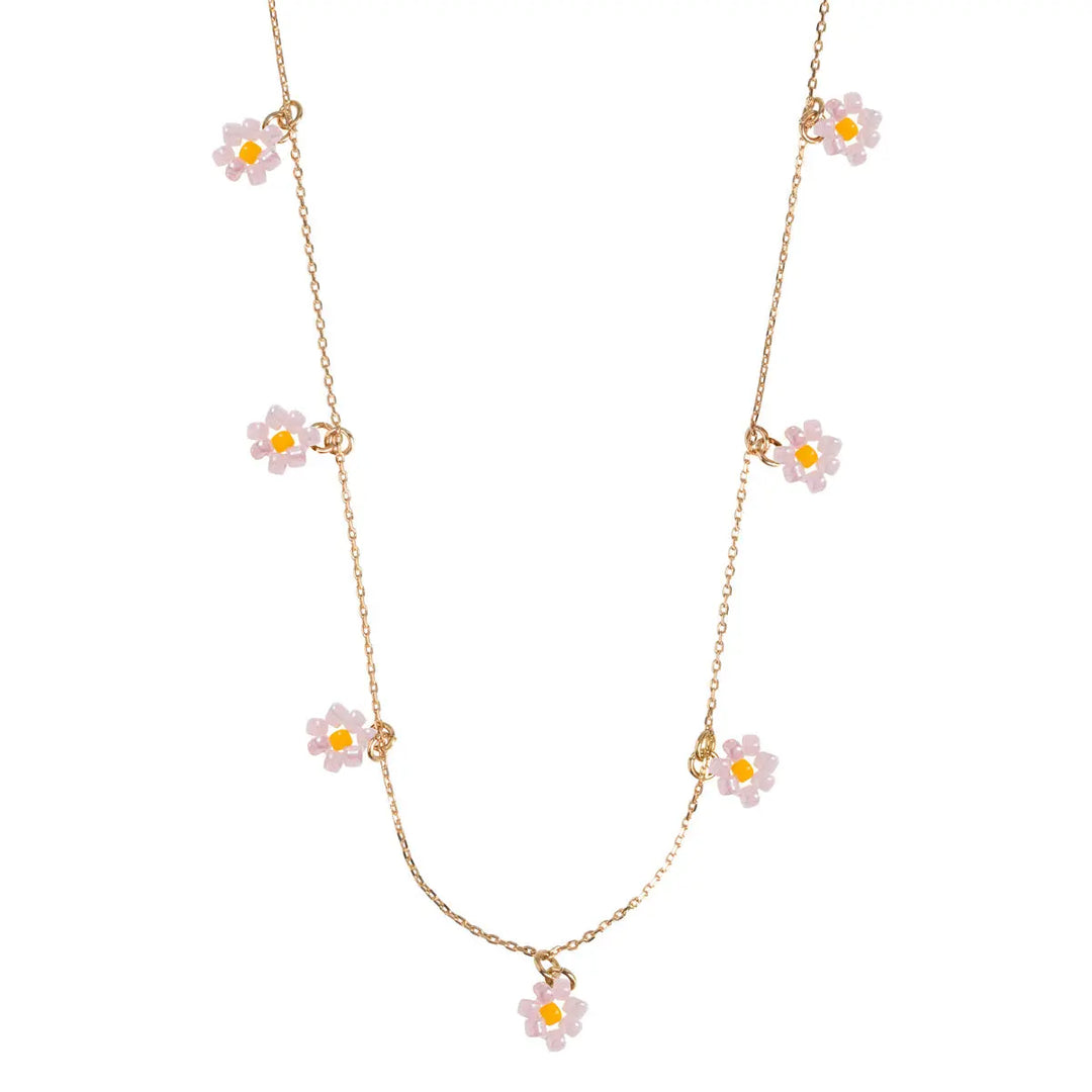 Pink Small Flowers Bead Necklace