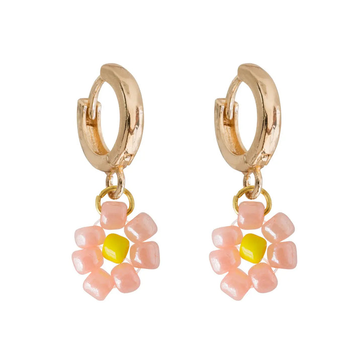 Peach Flower Bead Hoop Earring