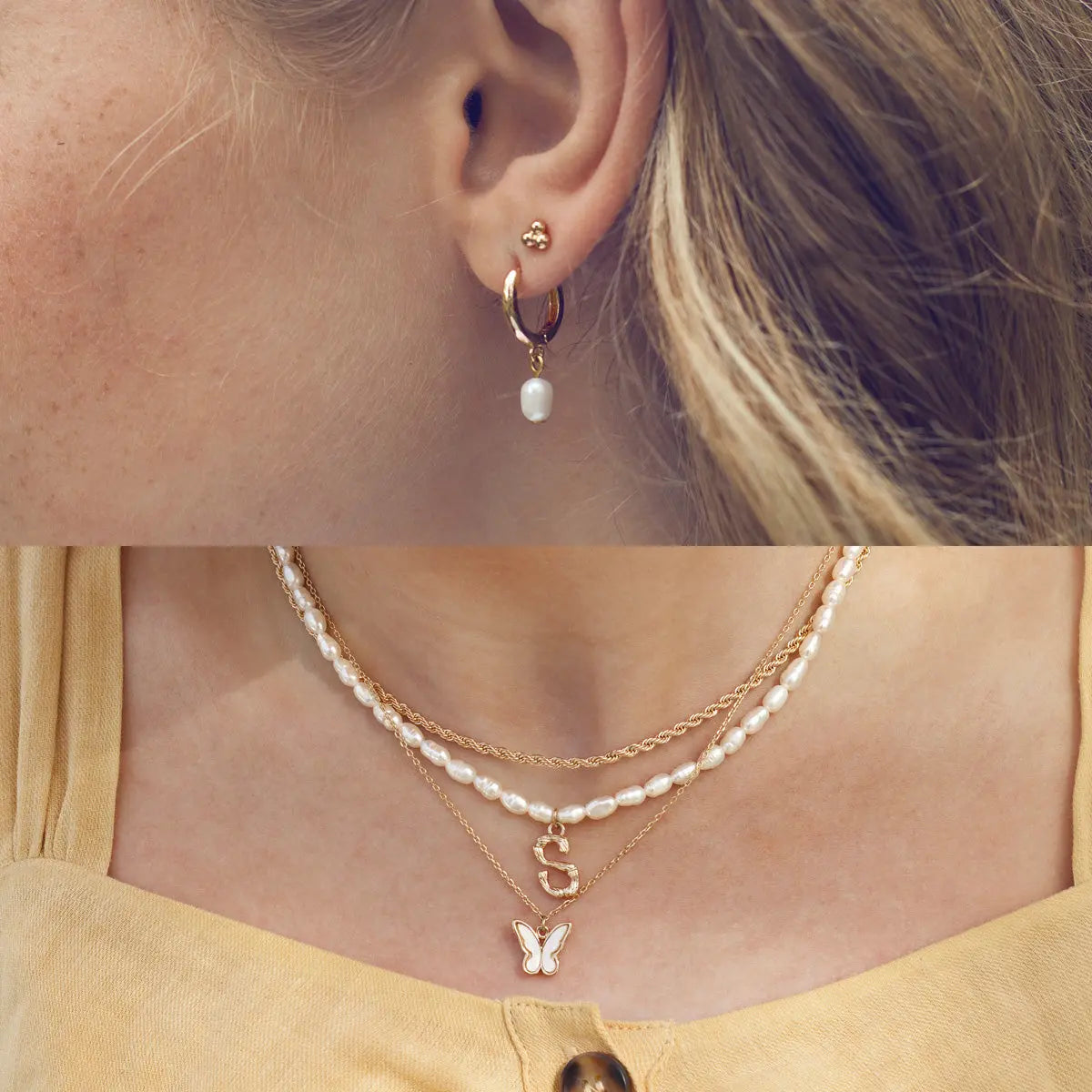 Personalisierte Perlenkette mit Perlenohrringen Set