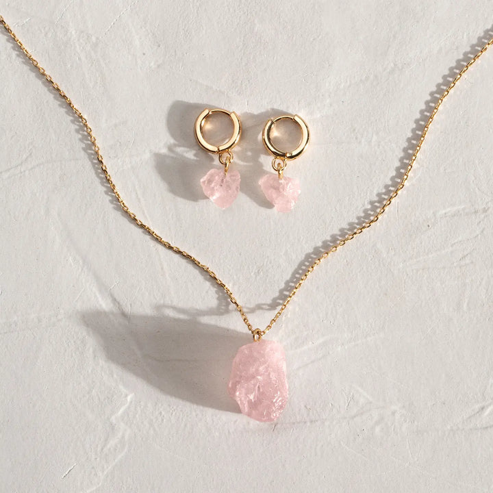 Rose Quartz earring and necklace set Timi of Sweden