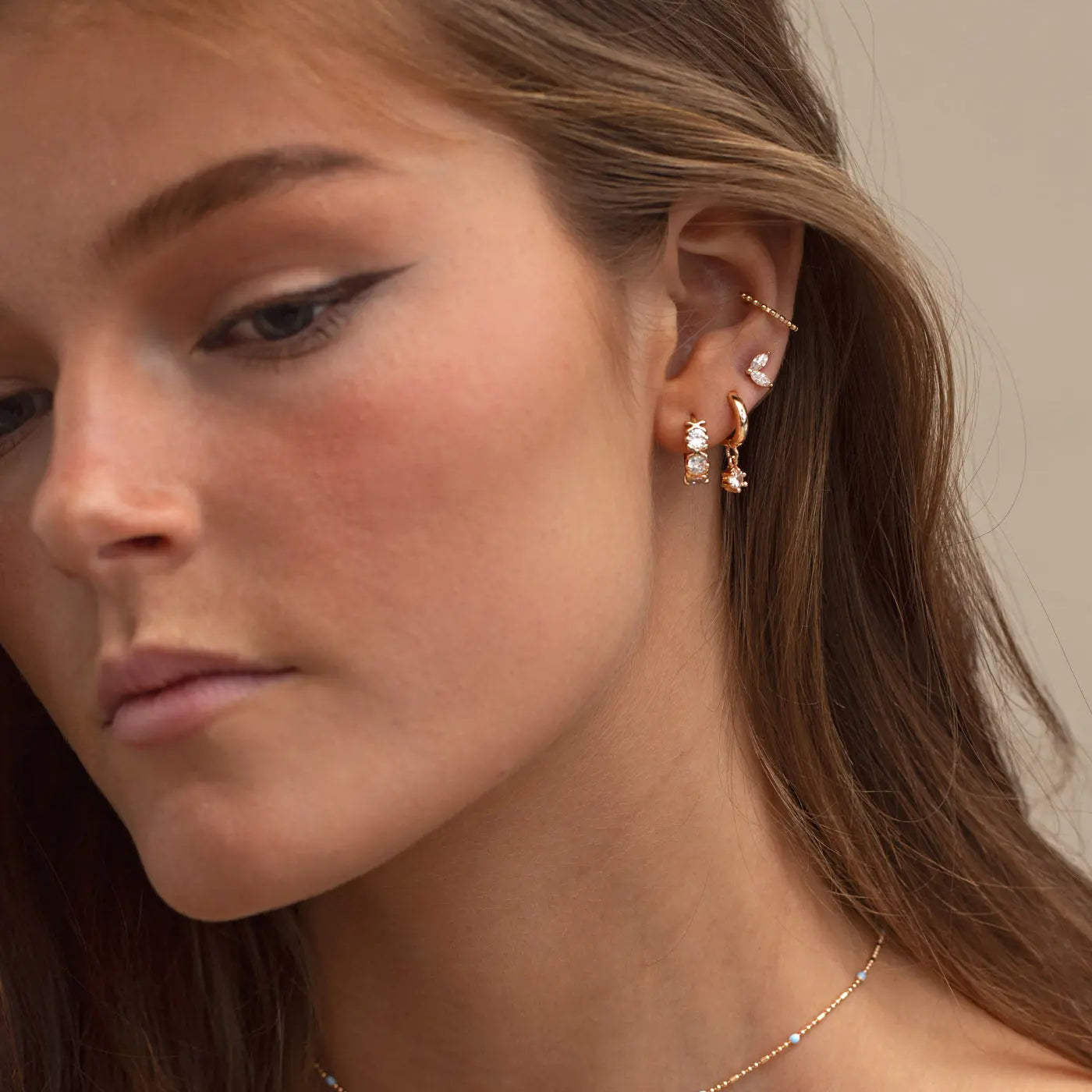 Leah - Crystal Leaf Stud Earrings
