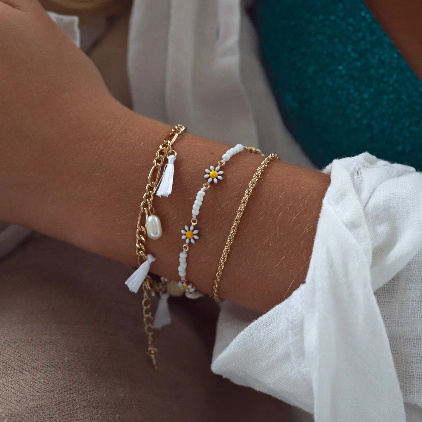 Astrid - Blumen-Gänseblümchen-Emaille-Armband