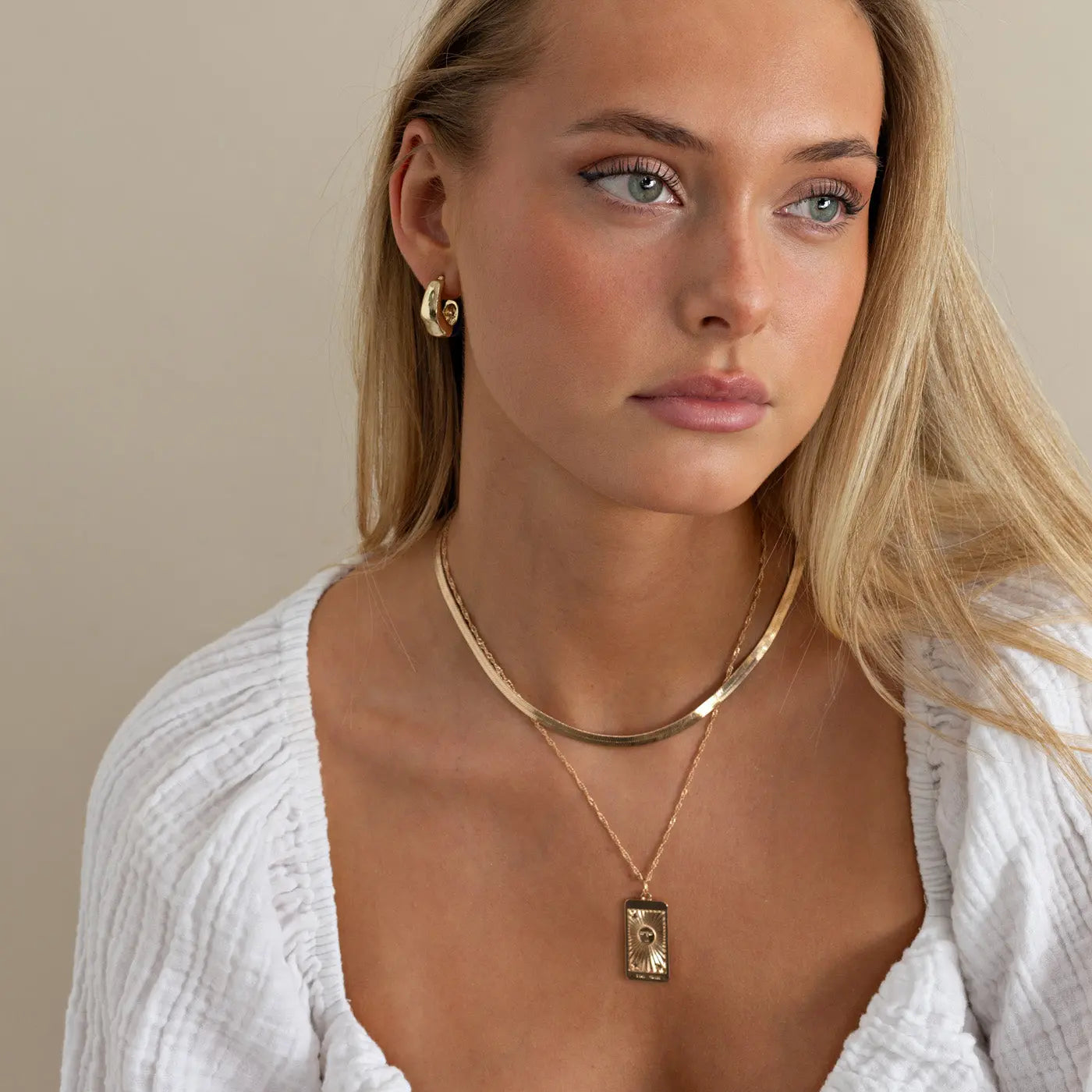 Lana - Sun and Rays Large Square Plate Necklace