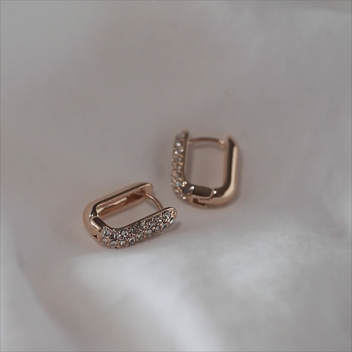 Rectangular Clear Crystal Hoop Earring Gold